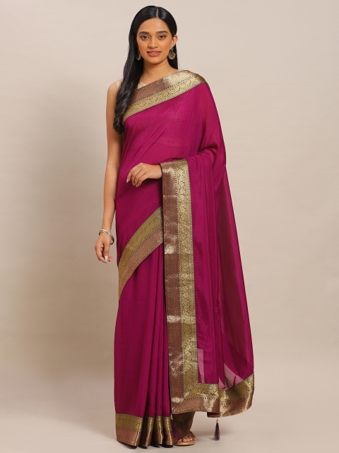 

Mitera Burgundy Solid Art Silk Saree