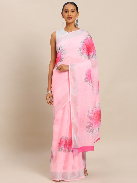 

Mitera Pink Printed Linen Blend Saree