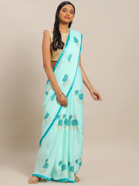 

Mitera Blue Printed Art Silk Saree
