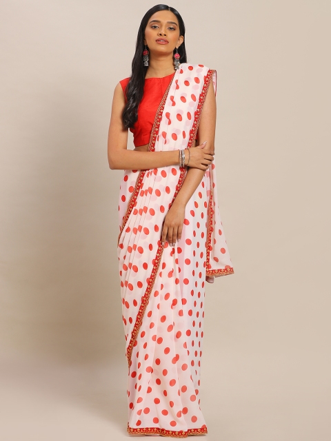 

Mitera Off-White & Red Pure Georgette Printed Saree