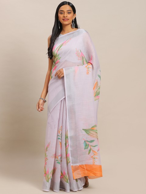 

Mitera Grey & Orange Linen Blend Digital Printed Saree