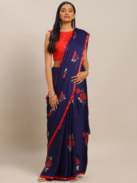 

Mitera Navy Blue & Red Art Silk Foil Printed Saree