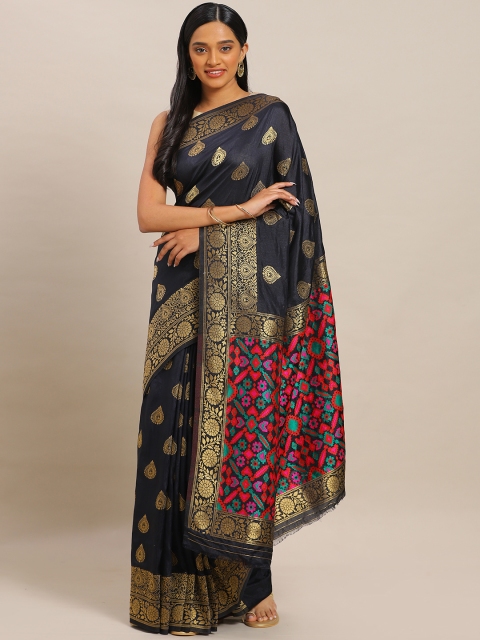 

Mitera Black & Pink Art Silk Woven Design Kanjeevaram Saree