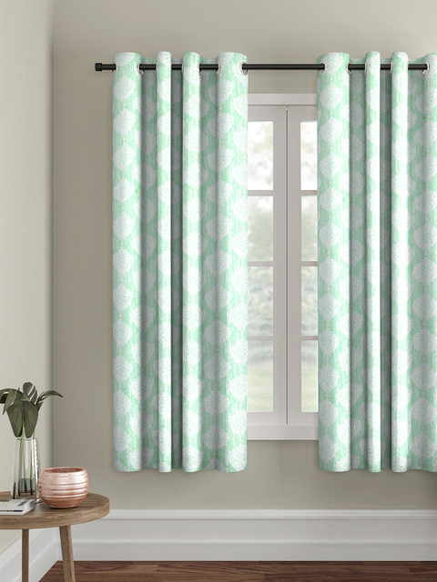 

Soumya Green & Off-White Single Room Darkening Window Curtain