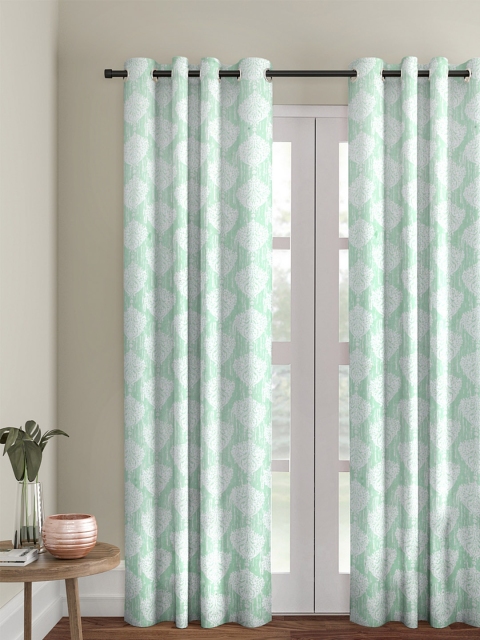 

Soumya Green & Off-White Single Room Darkening Long Premium Cotton Door Curtain