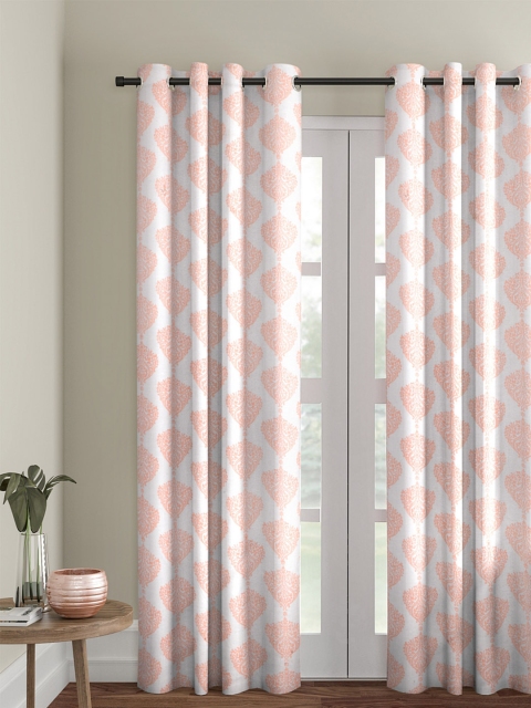 

Soumya Peach-Coloured & White Single Room Darkening Long Door Curtain