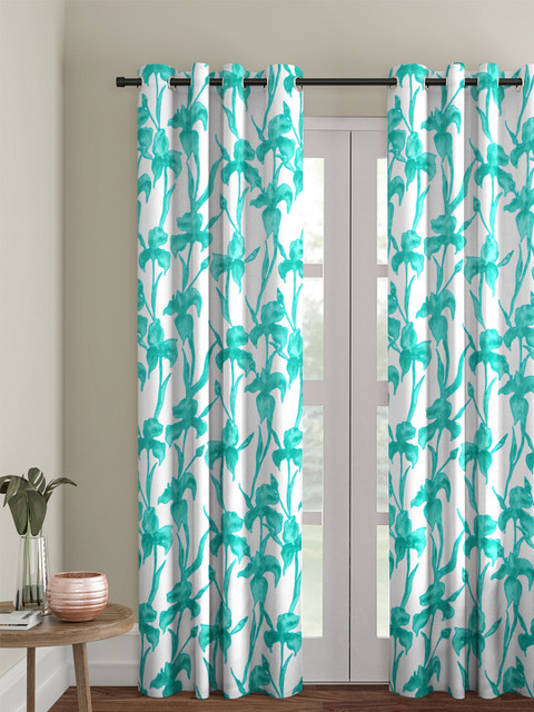 

Soumya Sea Green & Off-White Hand Embroidered Single Room Darkening Door Curtain
