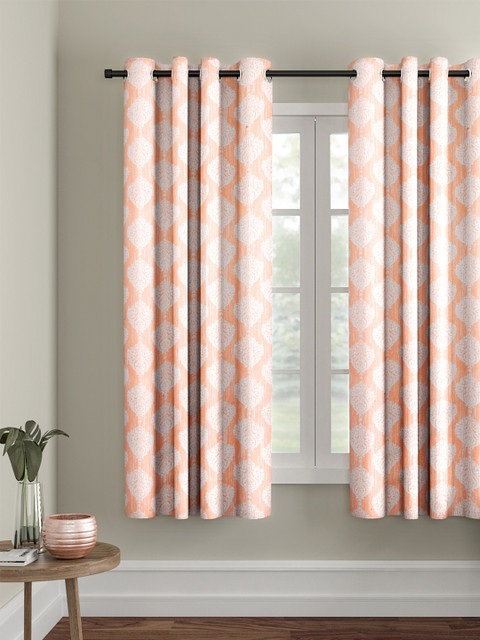 

Soumya Peach-Coloured & Off-White Single Premium Cotton Room Darkening Window Curtain