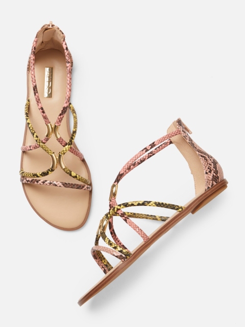 

ALDO Women Pink & Brown Printed Open Toe Flats