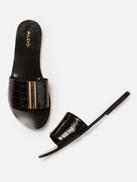 

ALDO Women Black Textured Open Toe Flats