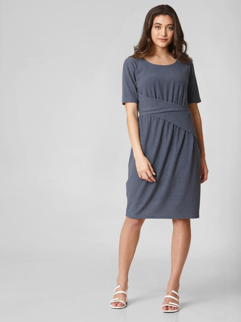 

Vero Moda Women Blue Self-Striped Sheath Dress