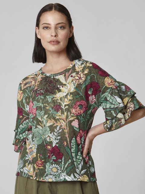 

Vero Moda Women Green & Beige Floral Printed Top