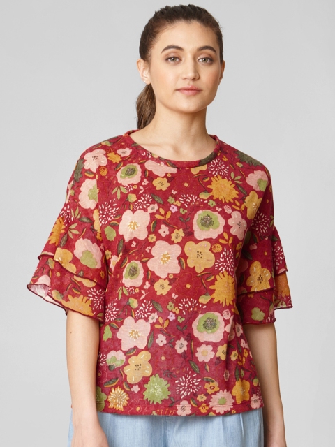 

Vero Moda Women Red & Mustard Yellow Floral Printed Top
