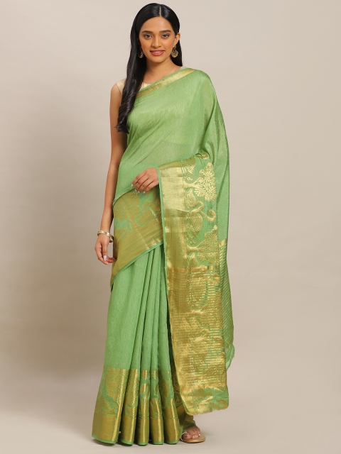 

Mitera Green Silk Blend Solid Mysore Silk Saree