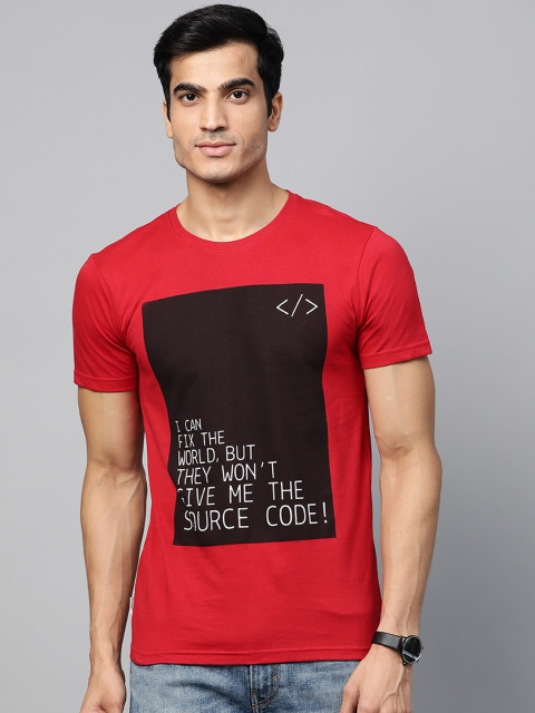 

Metronaut Men Red Printed Round Neck T-shirt