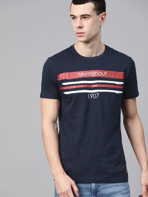 

Metronaut Men Navy Blue & Red Printed Round Neck T-shirt