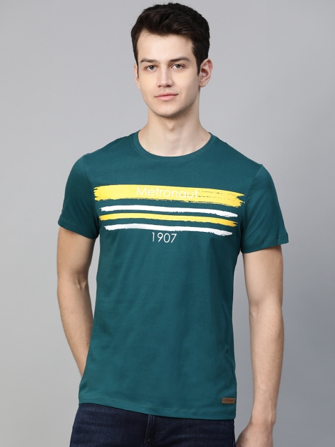 

Metronaut Men Green & Yellow Striped Round Neck T-shirt