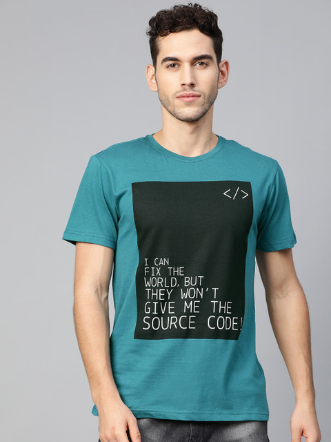 

Metronaut Men Teal Blue & Black Printed Round Neck T-shirt