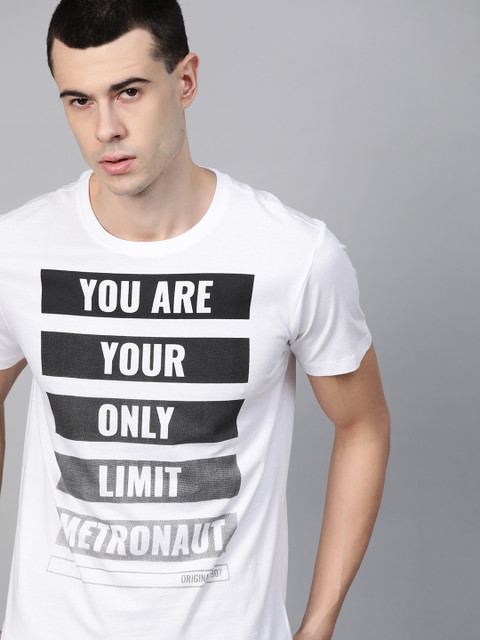 

Metronaut Men White & Black Printed Round Neck T-shirt