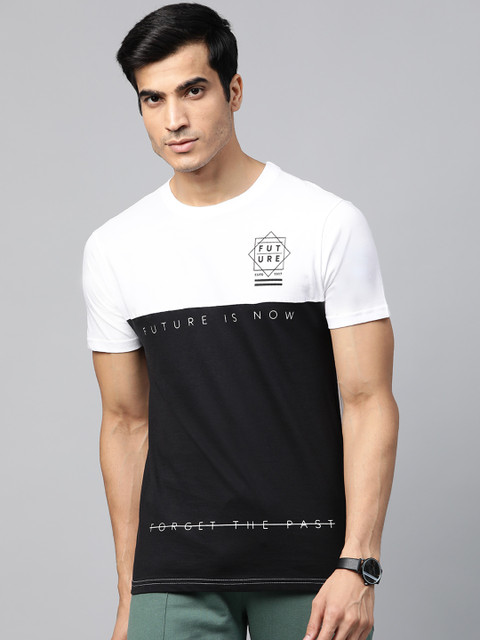 

Metronaut Men Black & White Colourblocked Round Neck T-shirt