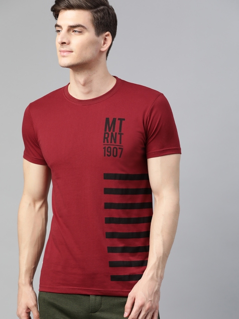 

Metronaut Men Maroon & Black Striped Round Neck T-shirt