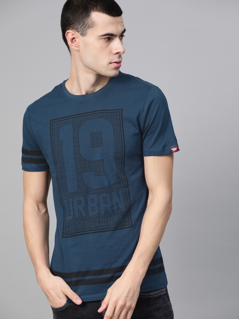 

Metronaut Men Teal Blue & Black Printed Round Neck T-shirt