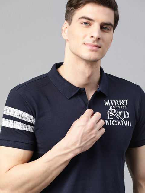 

Metronaut Men Navy Blue Solid Polo Collar T-shirt