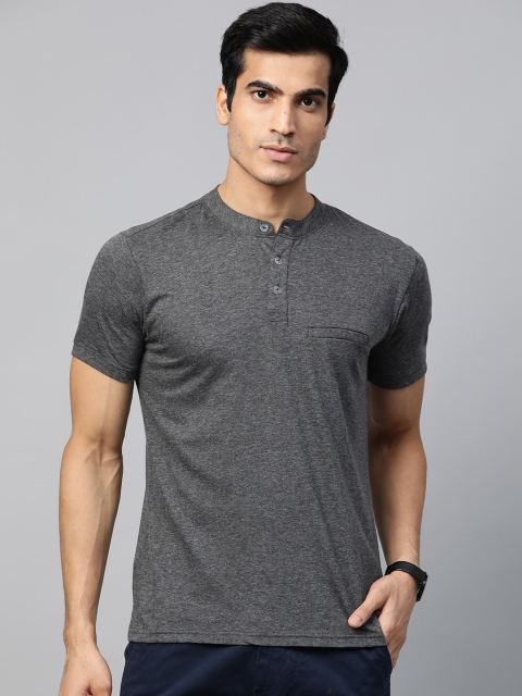 

Metronaut Men Charcoal Grey Solid Mandarin Collar T-shirt
