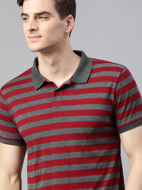

Metronaut Men Charcoal Grey & Red Striped Polo Collar T-shirt