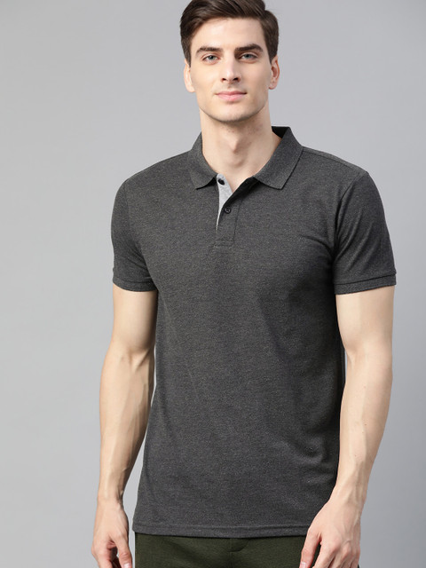 

Metronaut Men Charcoal Grey Solid Polo Collar T-shirt