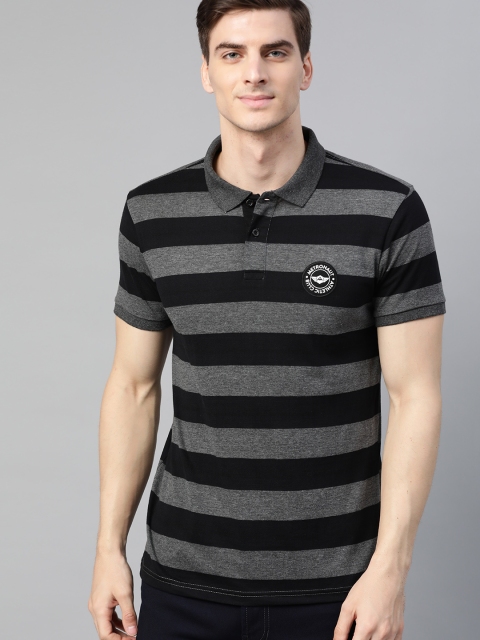 

Metronaut Men Black Striped Polo Collar T-shirt