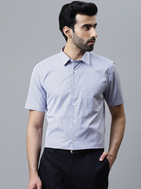 

Blackberrys Men White & Navy Blue Slim Fit Micro Checked Formal Shirt