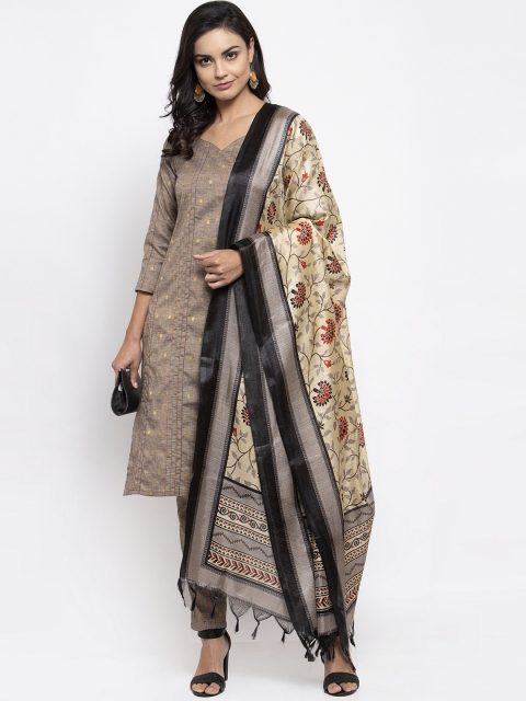 

Jompers Women Grey & Beige Self Design Kurta with Trousers & Dupatta