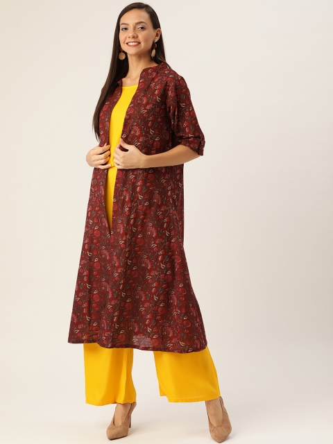 

InWeave Women Maroon & Yellow Solid Top with Palazzos & Shrug