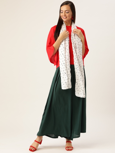 

InWeave Women Red & Green Solid Top with Palazzos & Stole