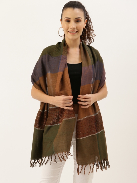 

Ayesha Women Brown & Olive Green Striped Scarf