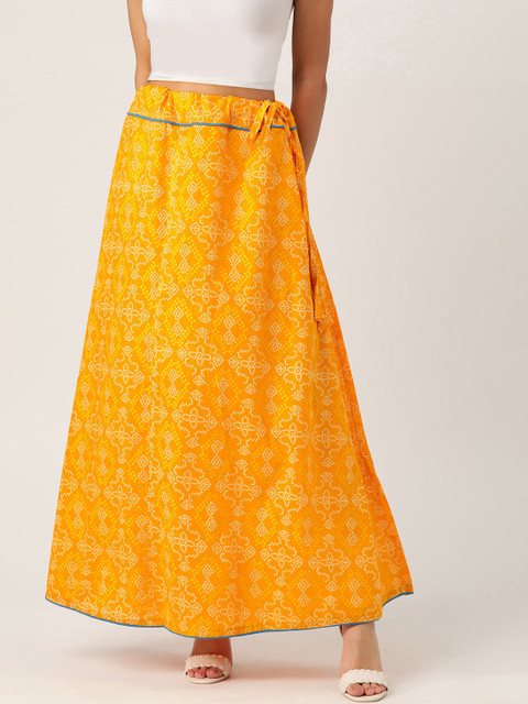 

InWeave Women Mustard Yellow & Off-White Bandhini Print Maxi Flared Skirt