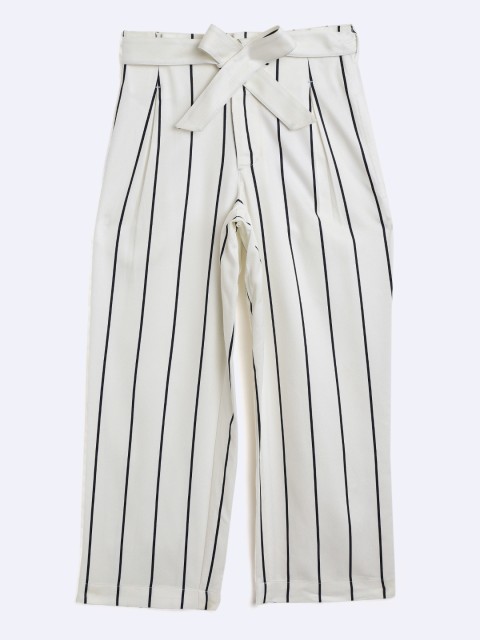 

Marks & Spencer Girls White & Black Striped Regular Fit Trousers With Belt