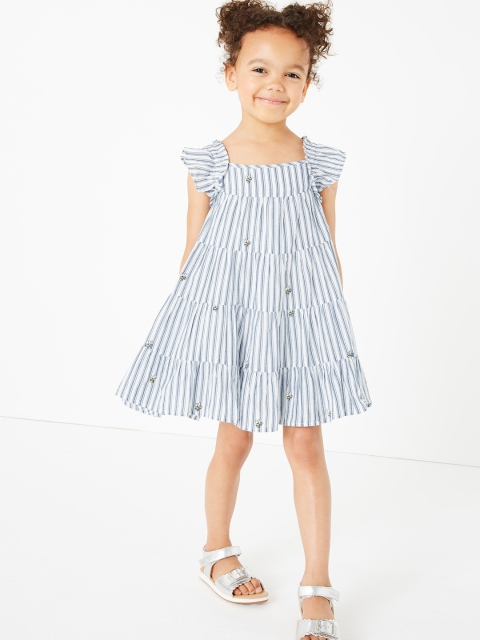 

Marks & Spencer Girls Blue & White Striped Fit and Flare Dress
