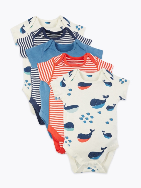 

Marks & Spencer Unisex White & Red Printed Pack of 5 Body suits