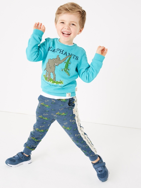 

Marks & Spencer Boys Teal Blue & Green Printed Joggers