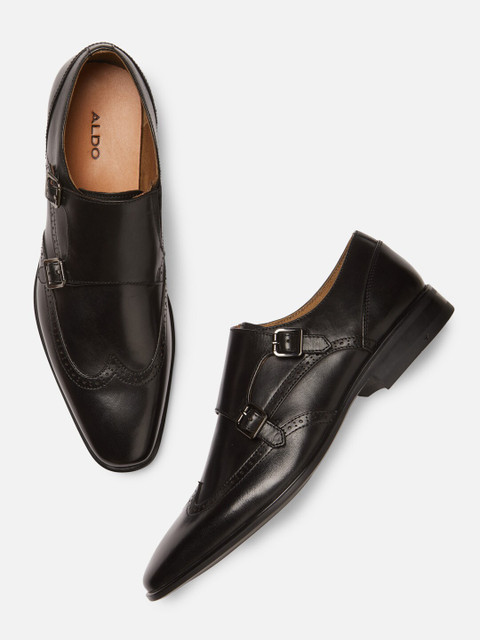 

ALDO Men Black Solid Leather Formal Monks