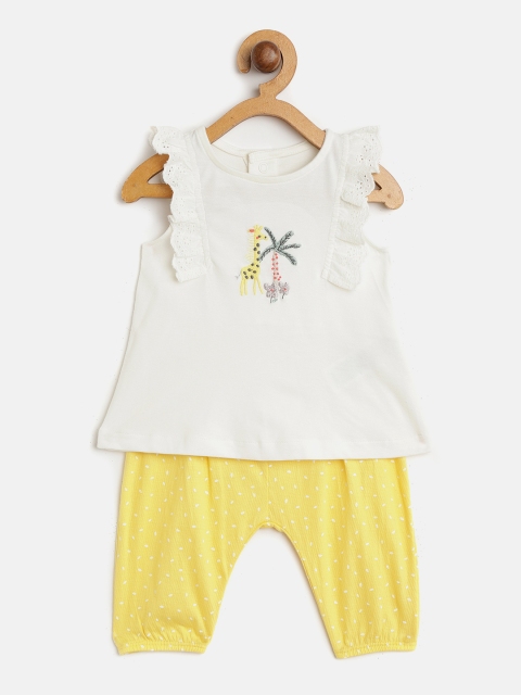 

Marks & Spencer Girls White & Yellow Solid Top with Printed Joggers