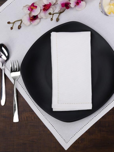 

Home Ecstasy Set Of 12 White Solid Picoting Table Napkins