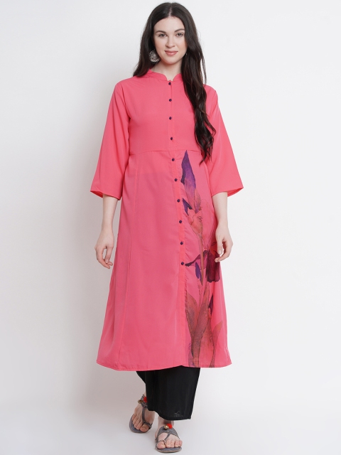 

Love More Women Pink & Blue Printed A-Line Kurta