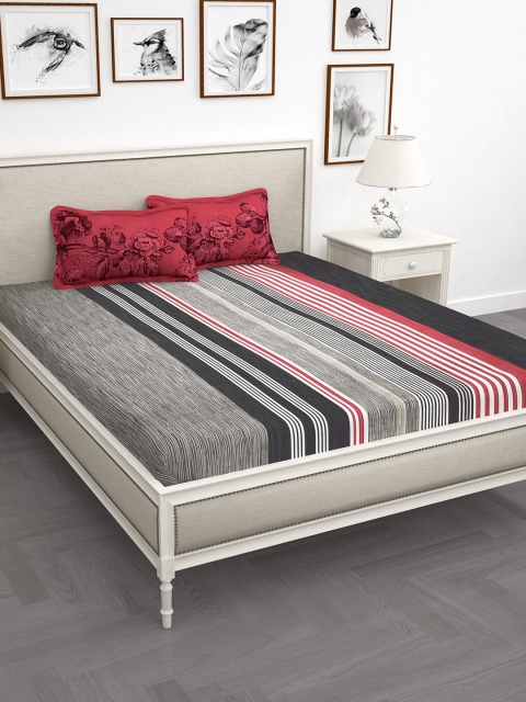 

Story@home Red & Black Striped 186 TC Cotton 1 King Bedsheet with 2 Pillow Covers