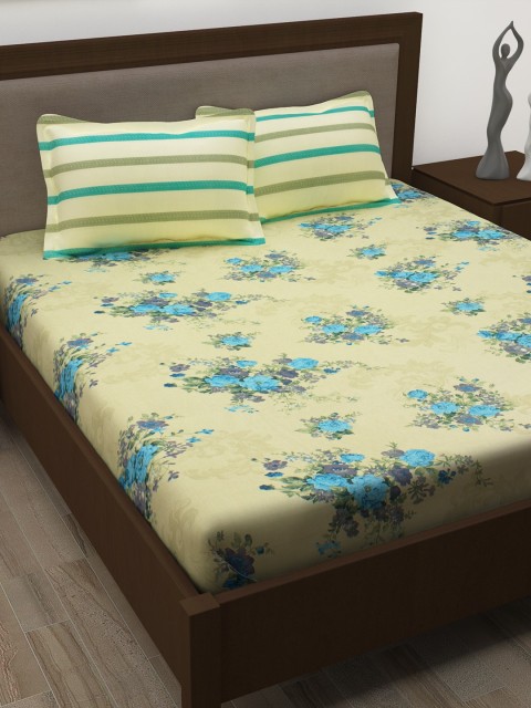 

Story@home Beige & Turquoise Blue 186TC Pure Cotton 1 Double Bedsheet with 2 Pillow Covers