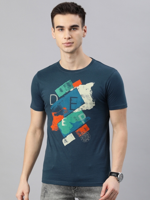 

BEAT LONDON by PEPE JEANS Men Blue Printed Slim Fit Round Neck Pure Cotton T-shirt