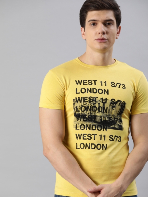 

BEAT LONDON by PEPE JEANS Men Yellow Printed Slim Fit Round Neck T-shirt