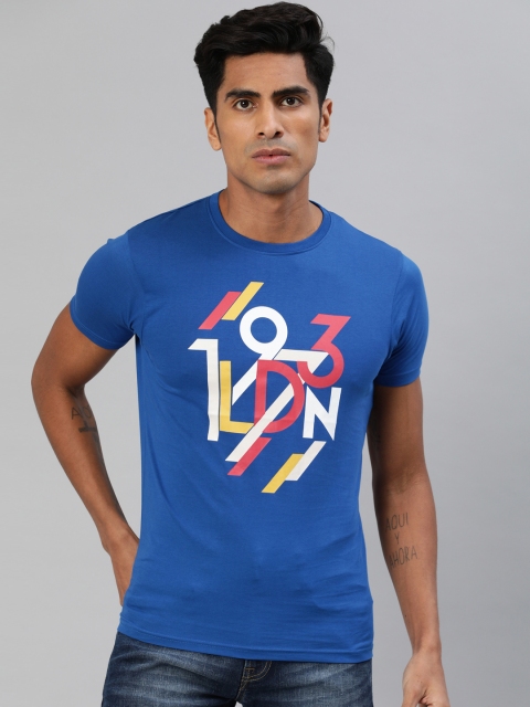 

BEAT LONDON by PEPE JEANS Men Blue Slim Fit Printed Round Neck T-shirt